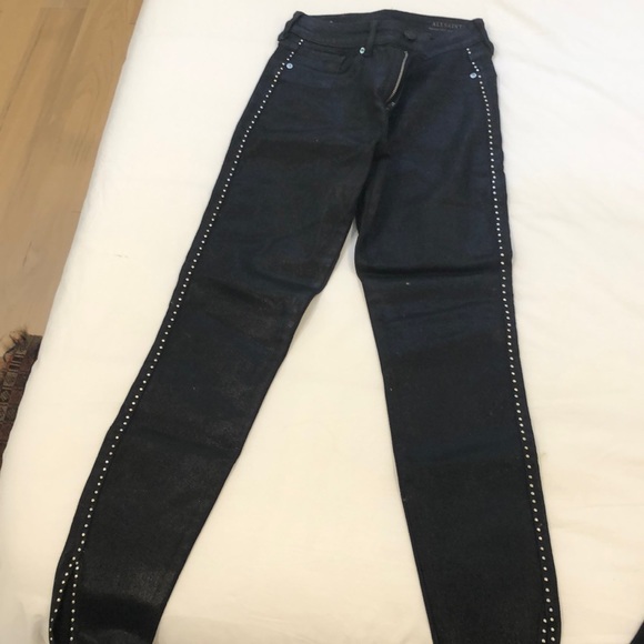 All Saints black shiny skinny jeans with metal detail - Picture 1 of 5